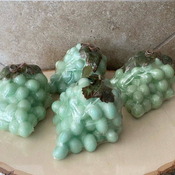 Vintage Paul Hoge Green Grape Candles with Leaves and Vine New in Original Pkg - Picture 7 of 12